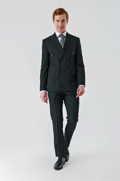 Siyah Bez Ayağı Kılıç Yaka Tam Astar Esnek 6 Drop Slim Fit Kruvaze Takım Elbise 1001245172