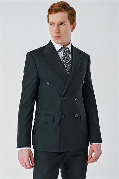 Siyah Bez Ayağı Kılıç Yaka Tam Astar Esnek 6 Drop Slim Fit Kruvaze Takım Elbise 1001245172