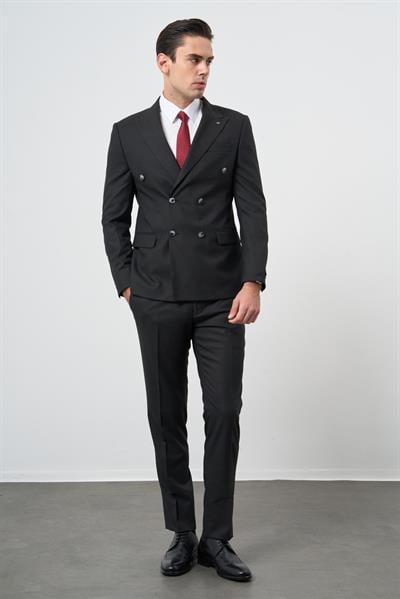 Siyah Kırlangıç Yaka Kruvaze 6 Drop Slim Fit Tam Astar Esnek Takım Elbise 1001245173