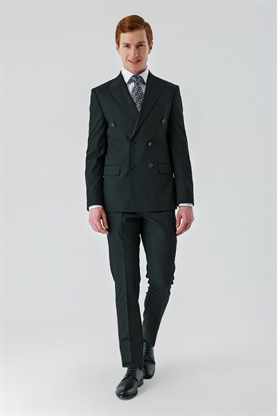 Siyah Bez Ayağı Kılıç Yaka Tam Astar Esnek 6 Drop Slim Fit Kruvaze Takım Elbise 1001245172