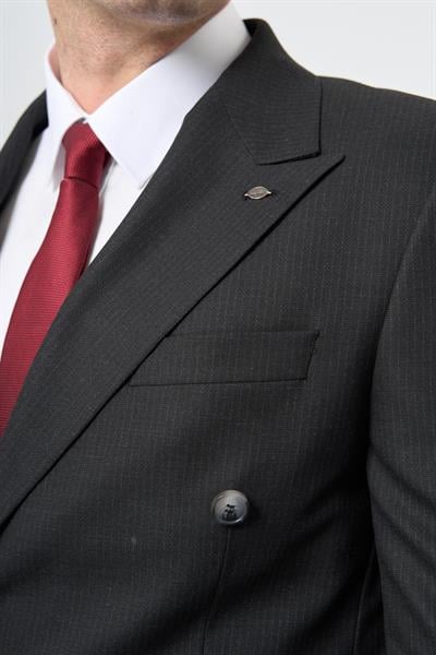 Siyah Kırlangıç Yaka Kruvaze 6 Drop Slim Fit Tam Astar Esnek Takım Elbise 1001245173