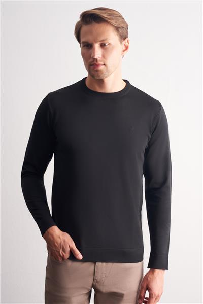 Siyah Bisiklet Yaka Cepsiz Slim Fit Casual Triko Kazak