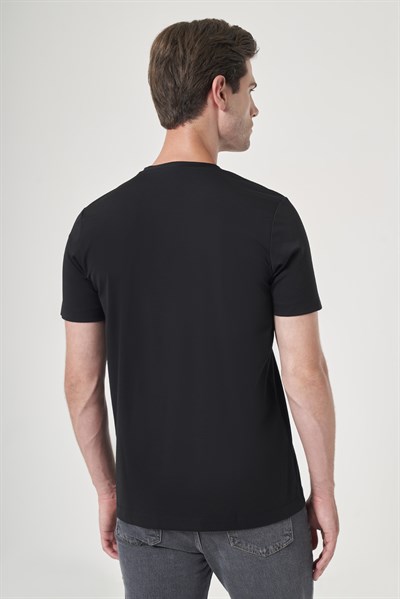 SiyahBisiklet Yaka Kısa Kol Örme Slim Fit Esnek Basic Tişört 1011260184