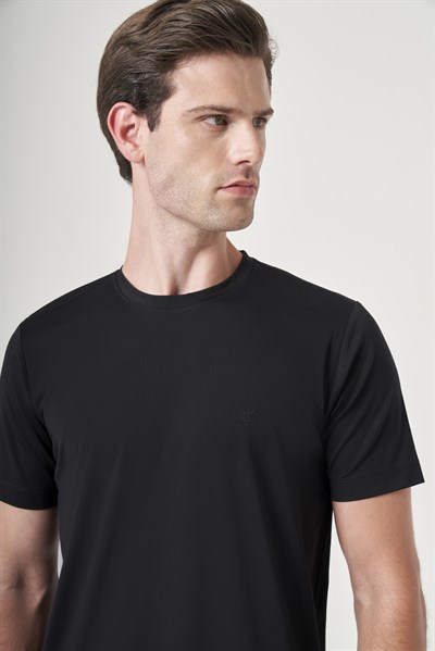 SiyahBisiklet Yaka Kısa Kol Örme Slim Fit Esnek Basic Tişört 1011260184