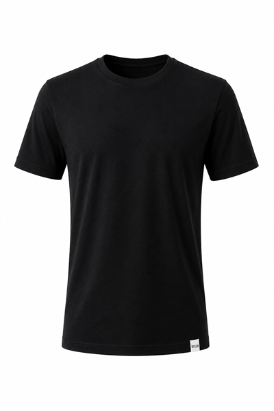 Siyah Bisiklet Yaka Kısa Kol Slim Fit Pamuklu Tişört 1011265166