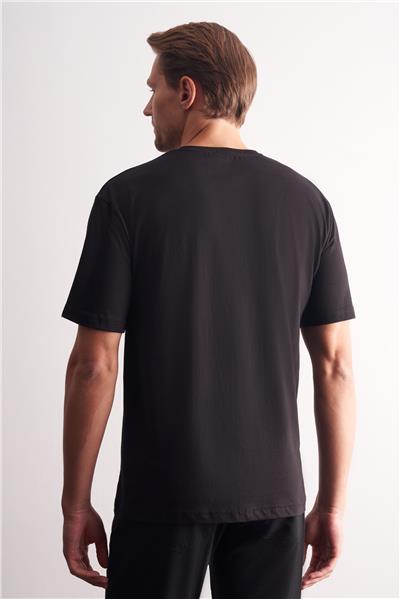 Siyah Bisiklet Yaka Kısa Kol Slim Fit Pamuklu Basic Tişört 1011255106