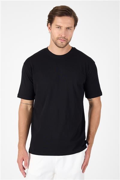 Siyah Bisiklet Yaka Kısa Kol Slim Fit Pamuklu Tişört 1011250191