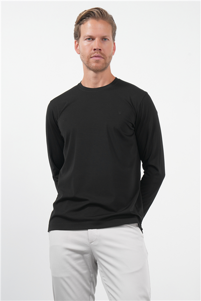Siyah Bisiklet Yaka Uzun Kol Örme Standart Fit Esnek Sweatshirt 1013260150