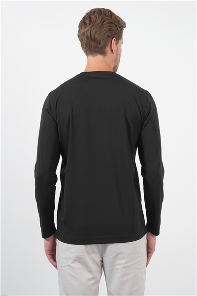 Siyah Bisiklet Yaka Uzun Kol Örme Standart Fit Esnek Sweatshirt 1013260150