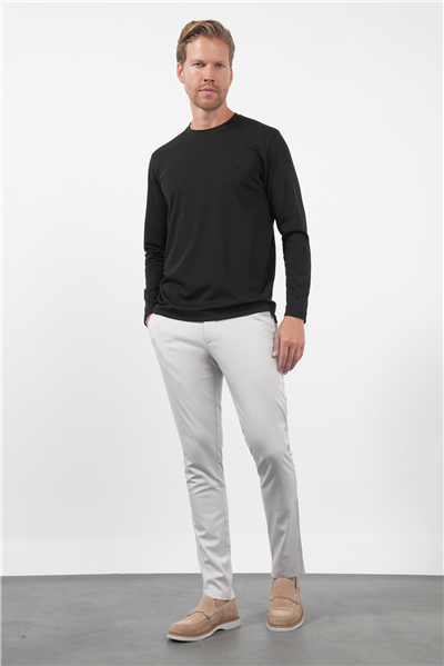 Siyah Bisiklet Yaka Uzun Kol Örme Standart Fit Esnek Sweatshirt 1013260150