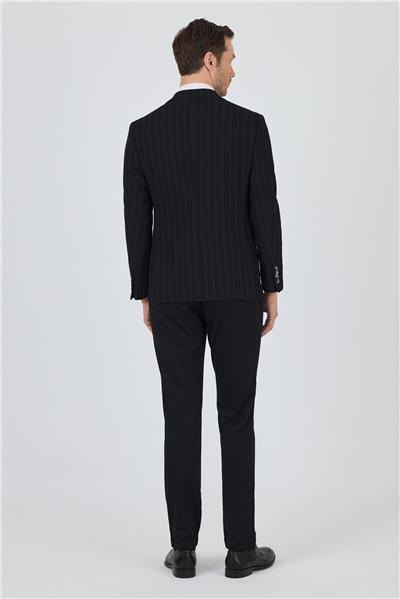 Siyah Mono Yaka Gofreli  Esnek 6 Drop Slim Fit Casual  Ceket 1002250126
