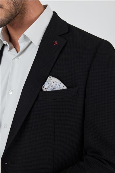 Siyah Mono Yaka Gofreli  Esnek 6 Drop Slim Fit Casual  Ceket 1002250125