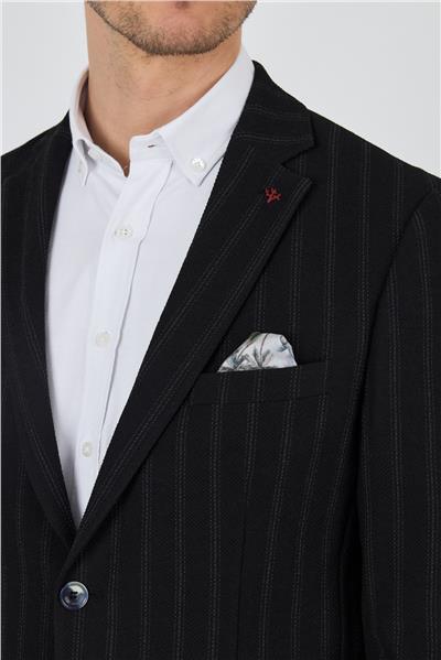 Siyah Mono Yaka Gofreli  Esnek 6 Drop Slim Fit Casual  Ceket 1002250126