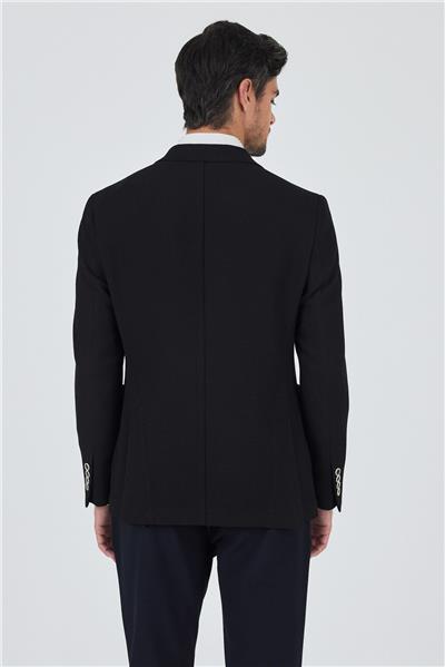 Siyah Mono Yaka Gofreli  Esnek 6 Drop Slim Fit Casual  Ceket 1002250125