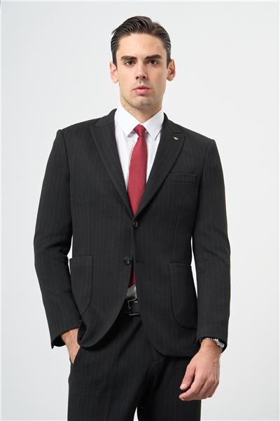 Siyah Desen Örme Kılıç Yaka Beli Lastikli 6 Drop Slim Fit Classic Takım Elbise 1001245170