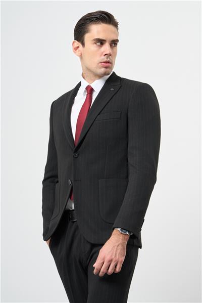 Siyah Desen Örme Kılıç Yaka Beli Lastikli 6 Drop Slim Fit Classic Takım Elbise 1001245170