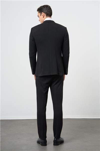 Siyah Desen Örme Kılıç Yaka Beli Lastikli 6 Drop Slim Fit Classic Takım Elbise 1001245170