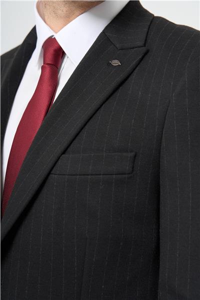 Siyah Desen Örme Kılıç Yaka Beli Lastikli 6 Drop Slim Fit Classic Takım Elbise 1001245170