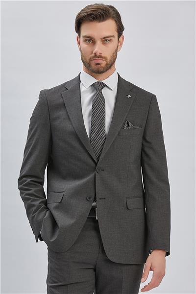 Siyah Çizgili Mono Yaka Astarlı 4 Drop Comfort Fit Rahat Kesim Takım Elbise 1001240177