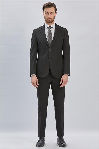 Siyah Çizgili Mono Yaka Astarlı Likralı 6 Drop Slim Fit Dar Kesim Casual Takım Elbise 1001240171