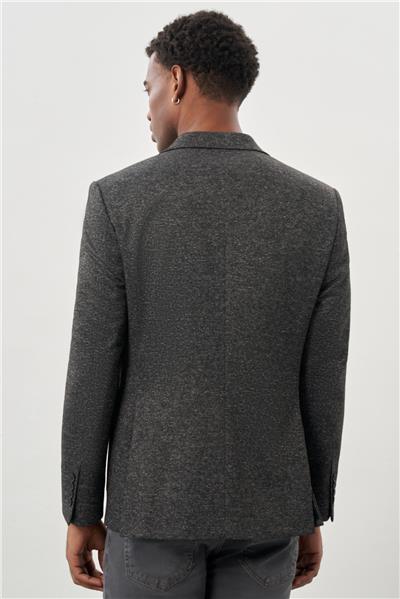Siyah Desenli Örme Mono Yaka Astarsız Esnek 6 Drop Slim Fit Casual Ceket 1002245159