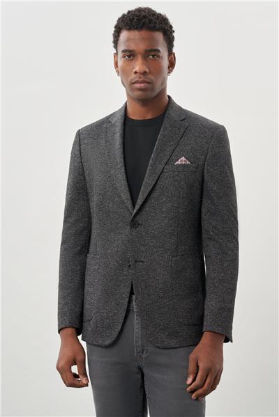 Siyah Desenli Örme Mono Yaka Astarsız Esnek 6 Drop Slim Fit Casual Ceket 1002245159