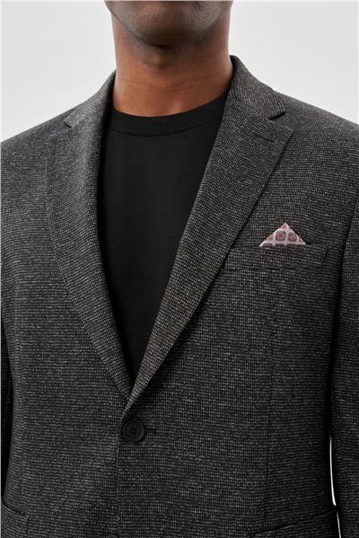 Siyah Desenli Örme Mono Yaka Astarsız Esnek 6 Drop Slim Fit Casual Ceket 1002245159