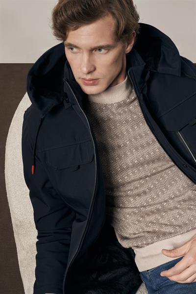 Siyah Dik Yaka Çıkma Kapşonlu Slim Fit Casual Mont 1007255132