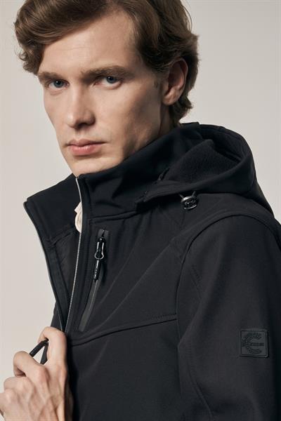 Siyah Dik Yaka Çıkma Kapşonlu Slim Fit Casual Mont 1007255132