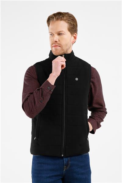 Siyah Dik Yaka Fermuarlı Casual Slim Fit Kapitone Yelek 1009255103