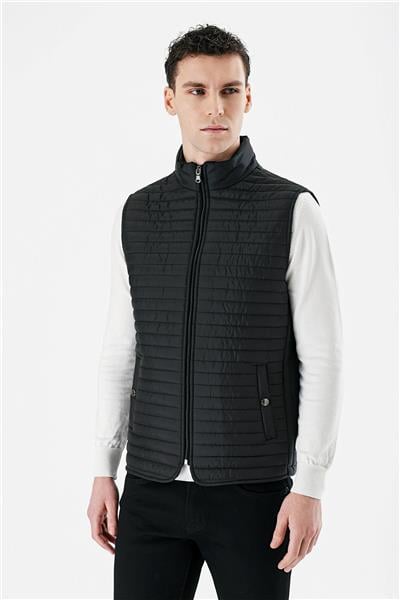 Siyah Dik Yaka Kapitone Klasik Slim Fit Yelek 1009235151