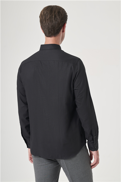 Siyah Düğmeli Yaka Oxford Slim Fit Pamuklu Gömlek 1004265124