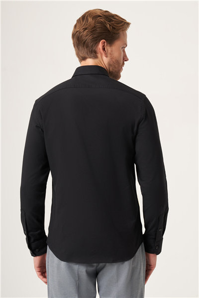 Siyah Düğmeli Yaka Oxford Slim Fit Pamuklu Gömlek 1004265125