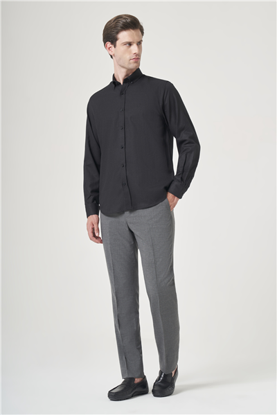 Siyah Düğmeli Yaka Oxford Slim Fit Pamuklu Gömlek 1004265124