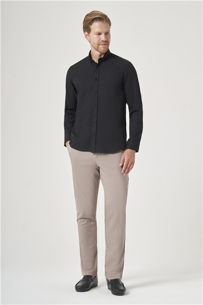 Siyah Düğmeli Yaka Oxford Slim Fit Pamuklu Gömlek 1004265284