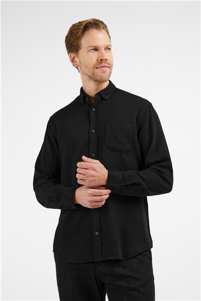 Siyah Düğmeli Yaka Cepli Uzun Kol Slim Fit %100 Pamuk Gömlek 1004255213