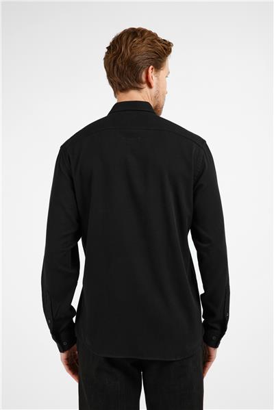 Siyah Düğmeli Yaka Cepli Uzun Kol Slim Fit %100 Pamuk Gömlek 1004255213