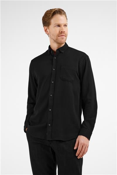 Siyah Düğmeli Yaka Cepli Uzun Kol Slim Fit %100 Pamuk Gömlek 1004255213