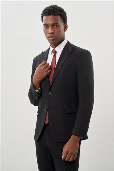 Siyah Düz Kılıç Yaka Yünlü 6 Drop Slim Fit Classic Takım Elbise 1001245179