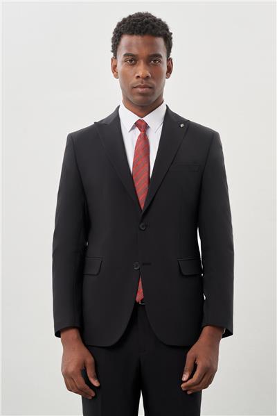 Siyah Düz Kılıç Yaka Yünlü 6 Drop Slim Fit Classic Takım Elbise 1001245179