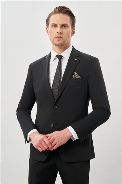Siyah Düz Mono Yaka Esnek 6 Drop Slim Fit Classic Takım Elbise 1001245178