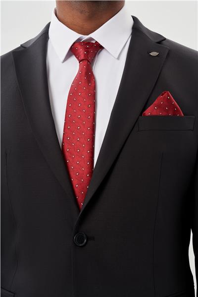 Siyah Düz Mono Yaka Yünlü 6 Drop Comfort Fit Classic Takım Elbise 1001245180