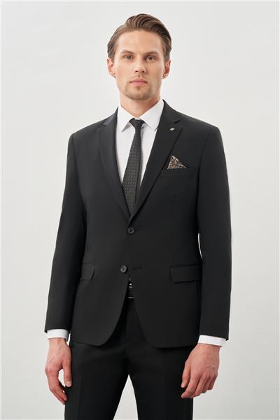 Siyah Düz Mono Yaka Esnek 6 Drop Slim Fit Classic Takım Elbise 1001245178