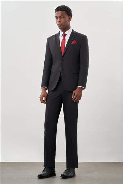 Siyah Düz Mono Yaka Yünlü 6 Drop Comfort Fit Classic Takım Elbise 1001245180
