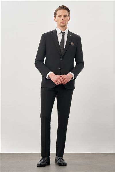 Siyah Düz Mono Yaka Esnek 6 Drop Slim Fit Classic Takım Elbise 1001245178