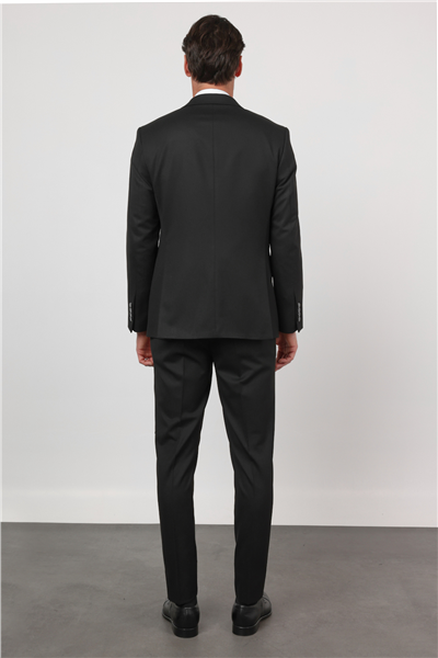 Siyah Düz Desen Mono Yaka 6 Drop Comfort Fit Esnek Takım Elbise 1001260167