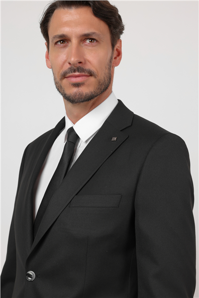 Siyah Düz Desen Mono Yaka 6 Drop Comfort Fit Esnek Takım Elbise 1001260167