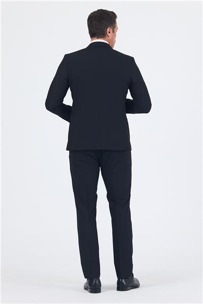 Siyah Düz Gabardin Kılıç Yaka 2 Düğme Pamuklu 6 Drop Slim Fit Basic Takım Elbise 1001250011_001