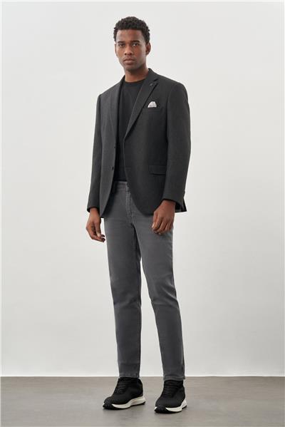 Siyah Düz Gabardin Mono Yaka 2 Düğme Esnek 6 Drop Comfort Fit Casual Ceket 1002245165_001