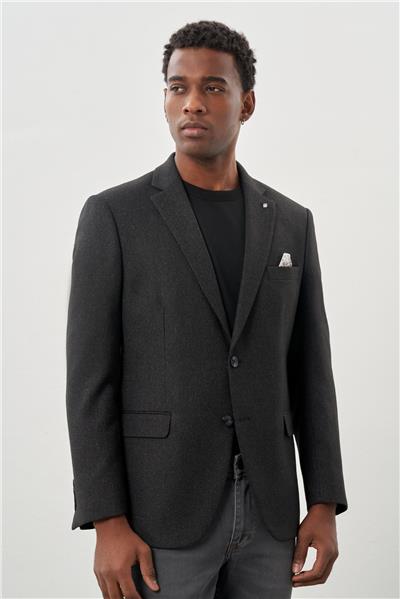 Siyah Düz Gabardin Mono Yaka 2 Düğme Esnek 6 Drop Comfort Fit Casual Ceket 1002245165_001